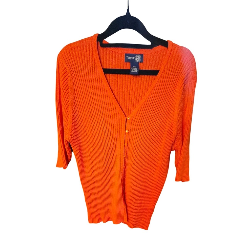 Venezia Jeans Clothing Co Ribbed Knit 3/4 Sleeve Button Up Cardigan 18/20 Orange